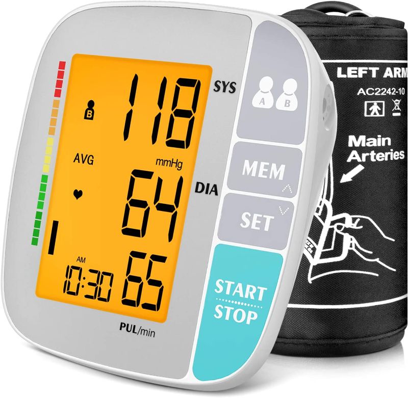 Photo 1 of A ANJOCARE Blood Pressure Monitor, Automatic Digital Accurate Upper Arm BP Machine, Adjustable Extra Large Cuffs Kit for Home Use, Pulse Rate Monitoring Meter, Large Backlit Display, 500 Sets Memory
