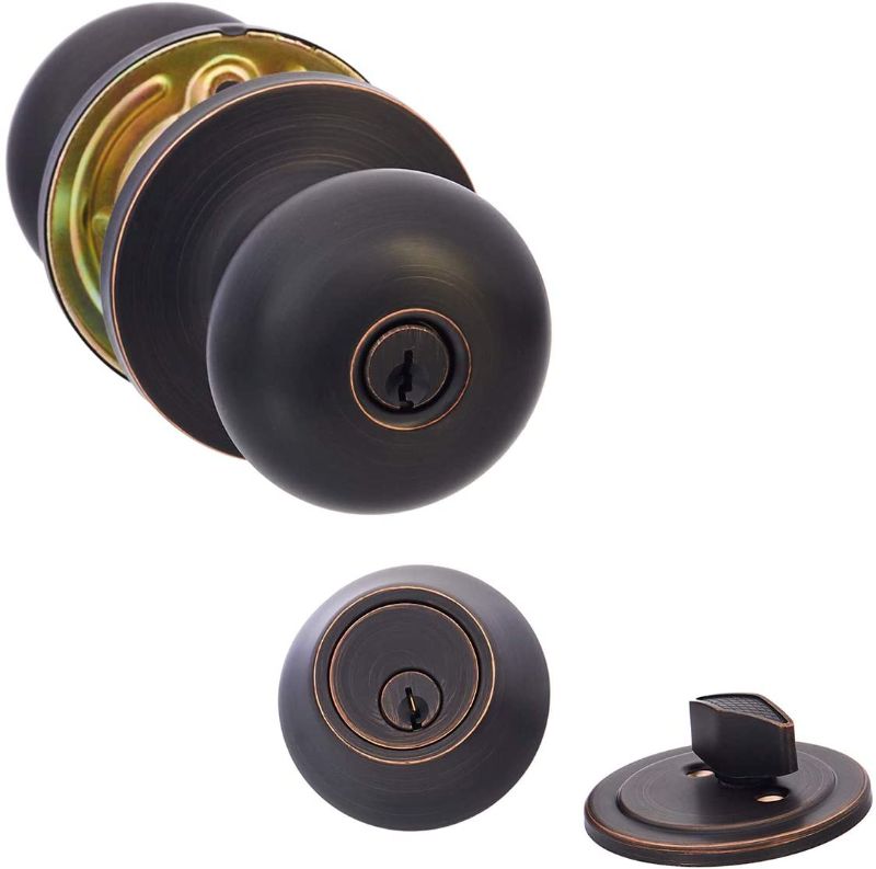 Photo 1 of Amazon Basics Exterior Door Knob With Lock and Deadbolt, Round, Oil Rubbed Bronze