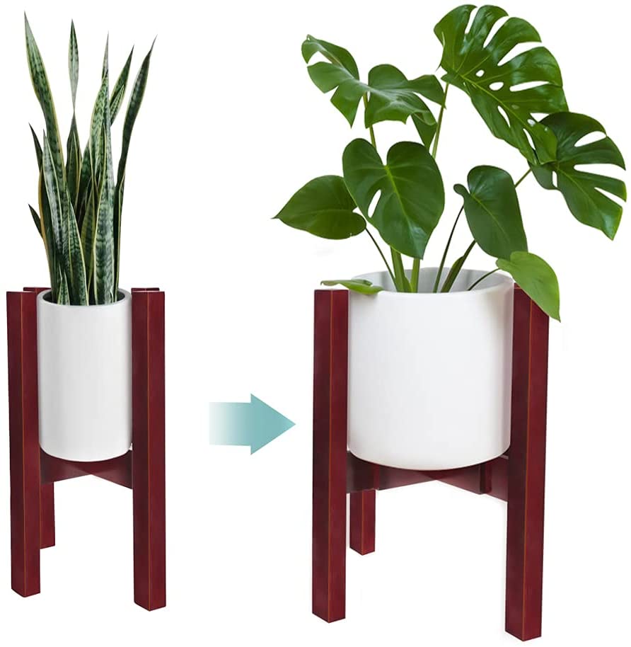 Photo 1 of Adjustable Plant Stand, Transform Your Space, Bamboo Mid Century Plant Stand, Bring Positive Feeling, Adjustable Width 8-12 Inch in Width, Modern Indoor Plant Holder, Excluding Pot, Brown