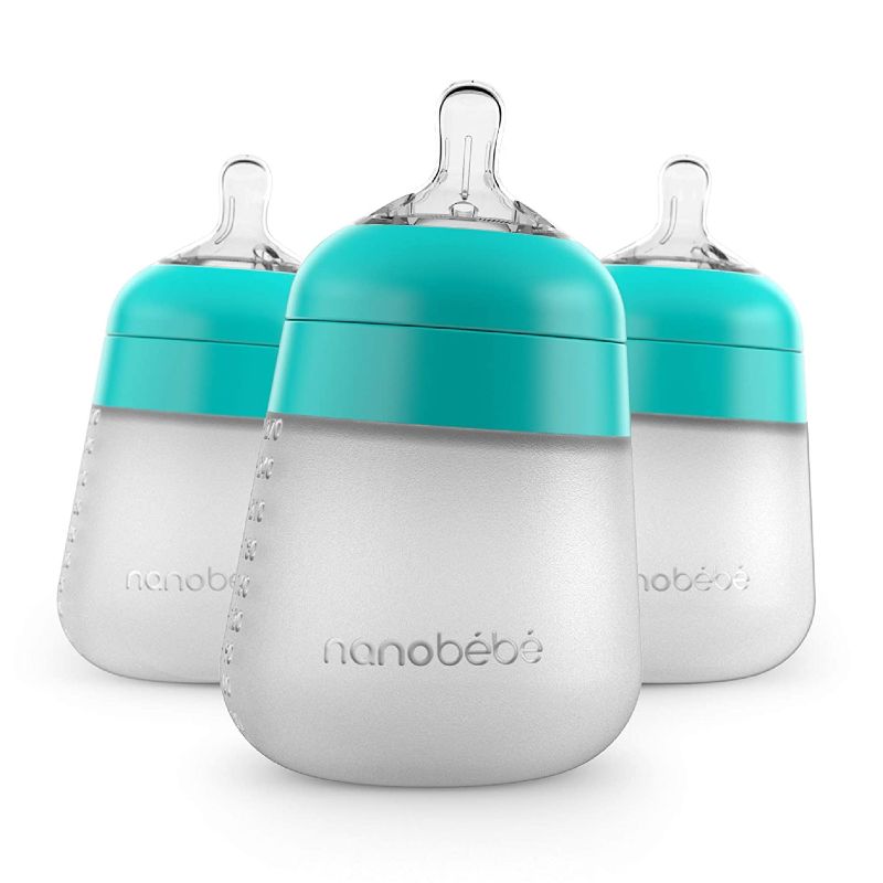 Photo 1 of Nanobebe Flexy Silicone Baby Bottles, Anti-Colic, Natural Feel, Non-Collapsing Nipple, Non-Tip Stable Base, Easy to Clean - 3-Pack, Teal, 9 oz