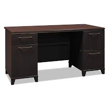 Photo 1 of INCOMPLETE SERIES Bush Industries Enterprise Collection Double Pedestal Desk, 60" X 28.63" X 29.75", Mocha Cherry BOX 1 OF 2 INCOMPLETE missing box 2 of 2