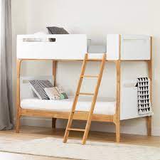 Photo 1 of INCOMPLETE SET South Shore , Pure White and Exotic Light Wood Bebble Twin Modern Bunk Beds (39") ONLY BOX 1 OF 2