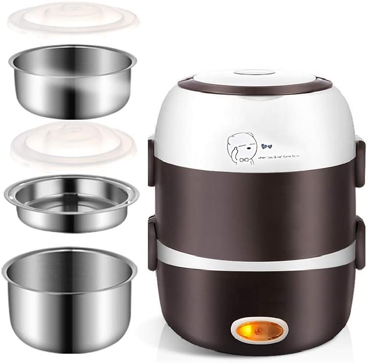 Photo 1 of Electric Lunch Box,3 Layers 2L Portable Electric Heating Bento Lunch Box Food Storage Warmer Container Rice Cooker,110V 200W,Stainless Steel+PP
