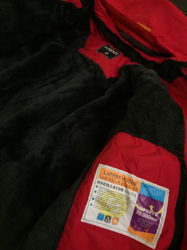 Photo 2 of WOMENS WATERPROOF SKI JACKET WITH HOOD RED SIZE MEDIUM WITH FUR INSIDE 