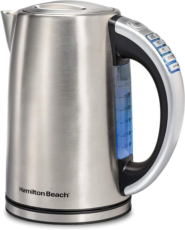 Photo 1 of Hamilton Beach 41020R 1.7 Liter Variable Temperature Electric Kettle for Tea and Hot Water, Cordless, Keep Warm, LED Indicator, Auto-Shutoff and Boil-Dry Protection, Stainless Steel
