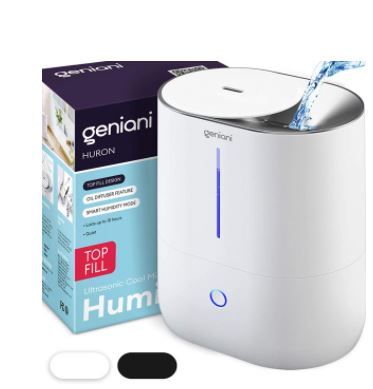 Photo 1 of Geniani Top Fill 4L Cool Mist Large Humidifier & Essential Oil Diffuser for Home - Smart Aroma Ultrasonic Air Humidifier for Large Room, Bedroom, Baby, Kid - Easy to Clean & Fill, Auto Shut Off, Quiet
