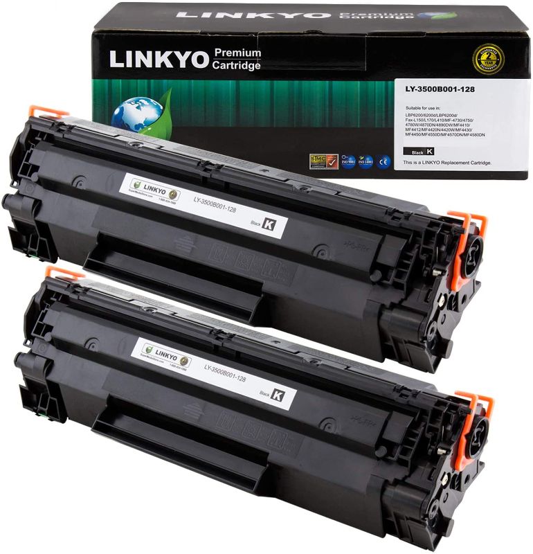 Photo 1 of LINKYO Compatible Toner Cartridge Replacement for Canon 128 (Black, 2-Pack)

