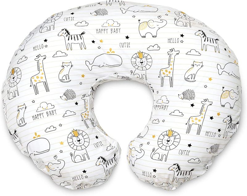 Photo 1 of Nursing Pillow and Positioner—Original | Notebook Black and White with Gold Animals| Breastfeeding, Bottle Feeding, Baby Support | with Removable Cotton Blend Cover | Awake-Time Support
