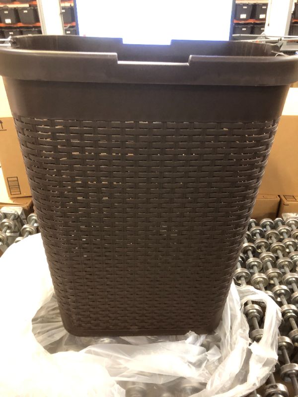 Photo 2 of 40 l Brown Plastic Slim Laundry Basket Laundry Hamper with Cutout Handles Dirty Clothes Storage