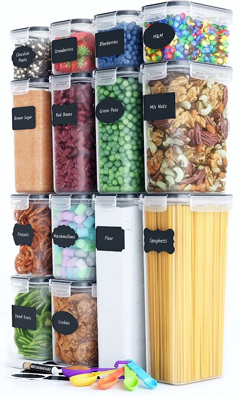 Photo 1 of Airtight Food Storage Containers Set [14 Piece] - Kitchen Pantry Organization and Storage, BPA-Free, Plastic Canisters with Durable Lids Ideal for Cereal, Flour & Sugar - Includes Labels, Marker & Spoon Set (14)
