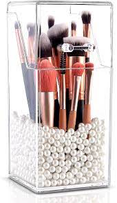 Photo 1 of Acrylic Makeup Brush Holder with Lid & Pearls, Cosmetic Dustproof Storage Organi
