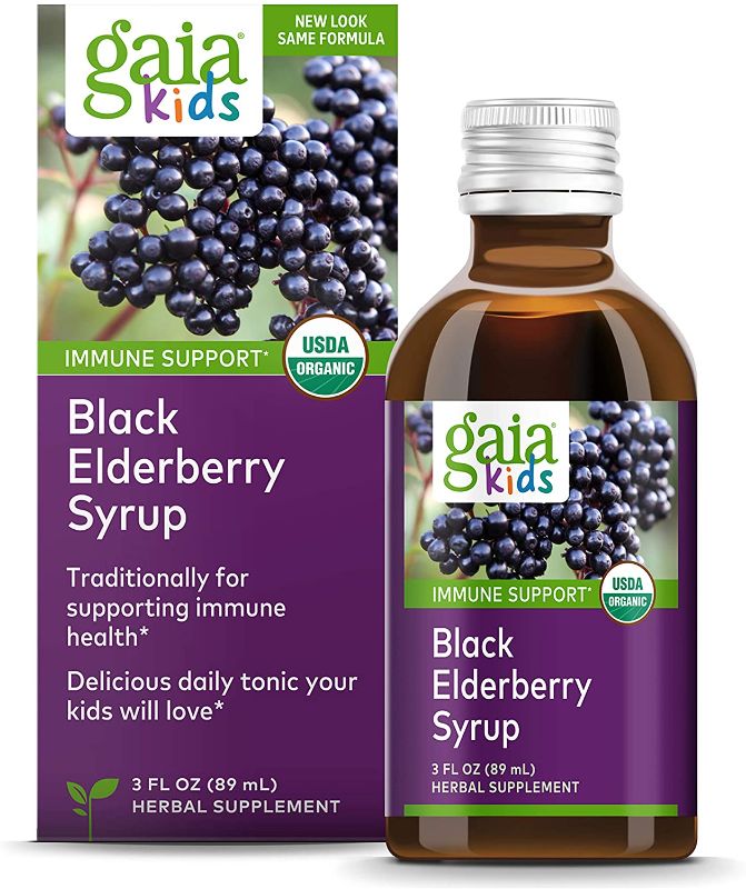 Photo 1 of (EXP 02/2023) Gaia Herbs, Gaia Kids Black Elderberry Syrup, Delicious Daily Immune Support with Antioxidants, Organic Sambucus Elderberry, 3 Ounce
