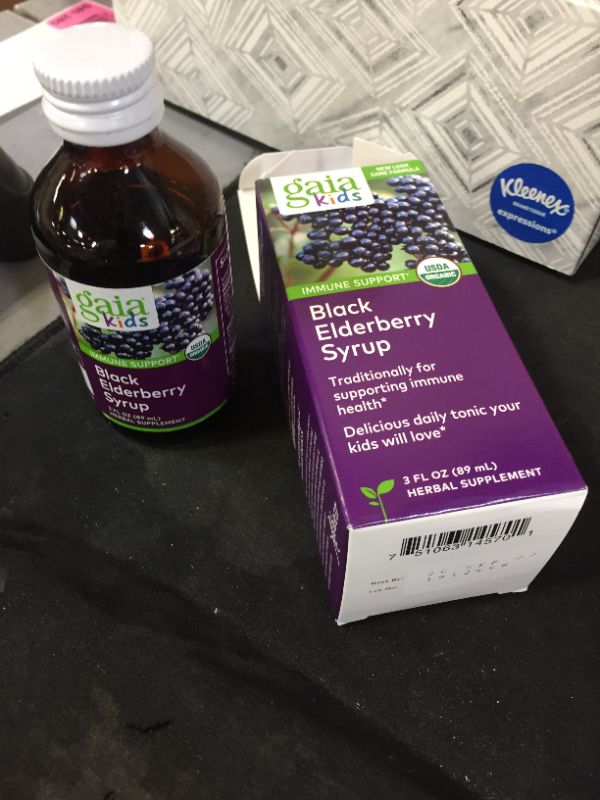 Photo 2 of (EXP 02/2023) Gaia Herbs, Gaia Kids Black Elderberry Syrup, Delicious Daily Immune Support with Antioxidants, Organic Sambucus Elderberry, 3 Ounce
