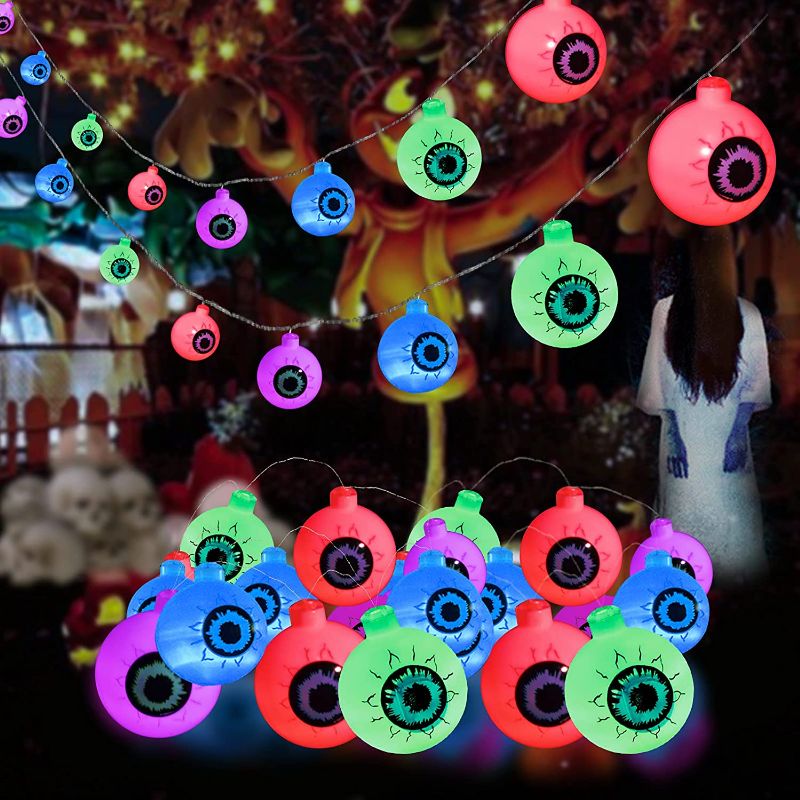 Photo 1 of Halloween Eyeball String Lights, Halloween Decoration Cute Scary with 30 LED Eyeballs?Waterproof 8 Modes Twinkle Lights?Halloween Indoor/Outdoor for Party, House, Yard, Garden Decorations (Multi)