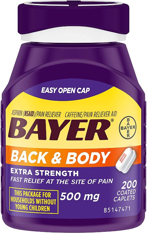 Photo 1 of Bayer Back & Body Extra Strength Aspirin, 500mg Coated Tablets, Fast Relief at the Site of Pain, Pain Reliever with 32.5mg Caffeine, 200 Count
