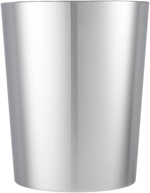 Photo 1 of iDesign Patton Waste Can, Trash Can for Bathroom, Bedroom, Office - Brushed Stainless Steel, Pack of 2

