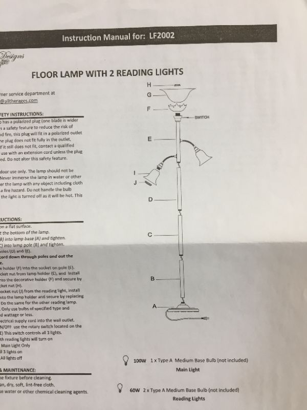 Photo 1 of FLOOR LAMP WITH 2 READING LIGHTS 