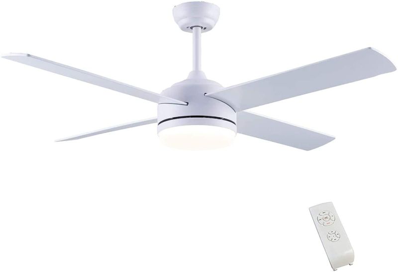 Photo 1 of CJOY Ceiling Fan with Lights, 52 Inch Modern Ceiling Fan with 4 Reversible Blades, 3000K, Remote Controls, for Indoor, White
