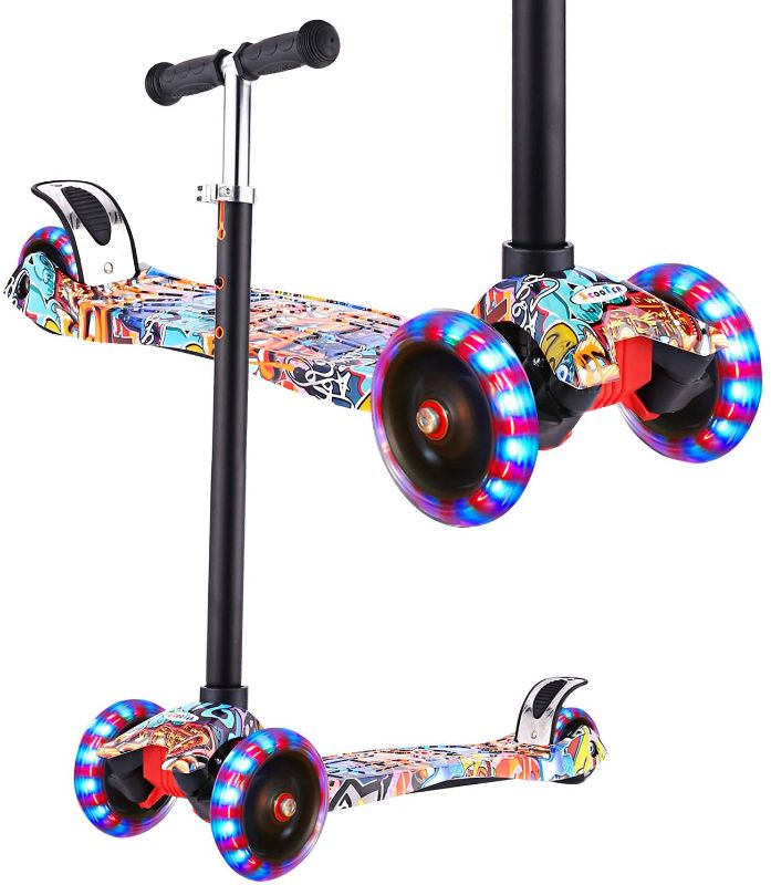 Photo 1 of Hikole Scooter for Kids, 3 Wheel Kick Scooter for Toddlers Girls & Boys,Adjustable Height, Lean to Steer, Extra-Wide Deck, Kids Scooter with LED Light Up Wheels for Children Ages 4-12 Max Load 50KG
