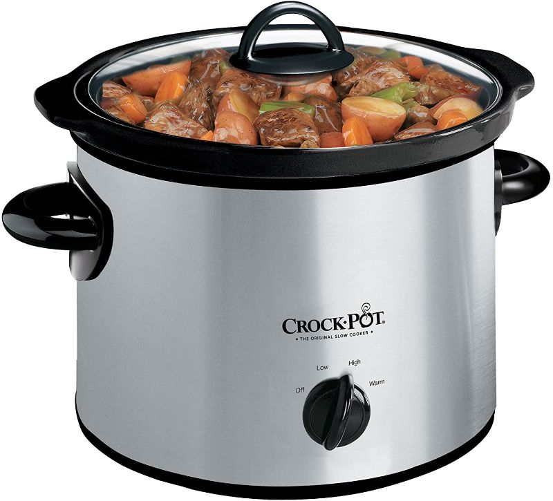 Photo 1 of Crock-Pot 4-Quart Round Manual Slow Cooker, Stainless Steel and Black - SCR300-SS
