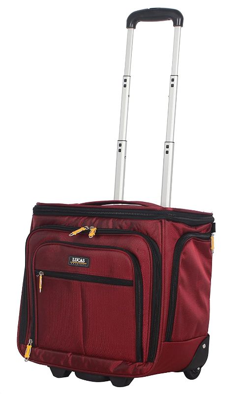 Photo 1 of Lucas Convertible Under Seat Carry on Luggage - Expandable 15 Inch Weekender Overnight Business Travel Suitcase - Lightweight 2- Rolling Wheels Bag (Red)
