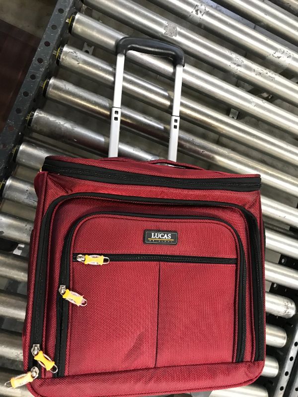 Photo 3 of Lucas Convertible Under Seat Carry on Luggage - Expandable 15 Inch Weekender Overnight Business Travel Suitcase - Lightweight 2- Rolling Wheels Bag (Red)
