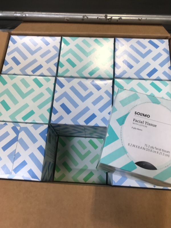 Photo 3 of Amazon Brand - Solimo Facial Tissues with Lotion (18 Cube Boxes), 75 Tissues per Box (1350 Tissues Total)
