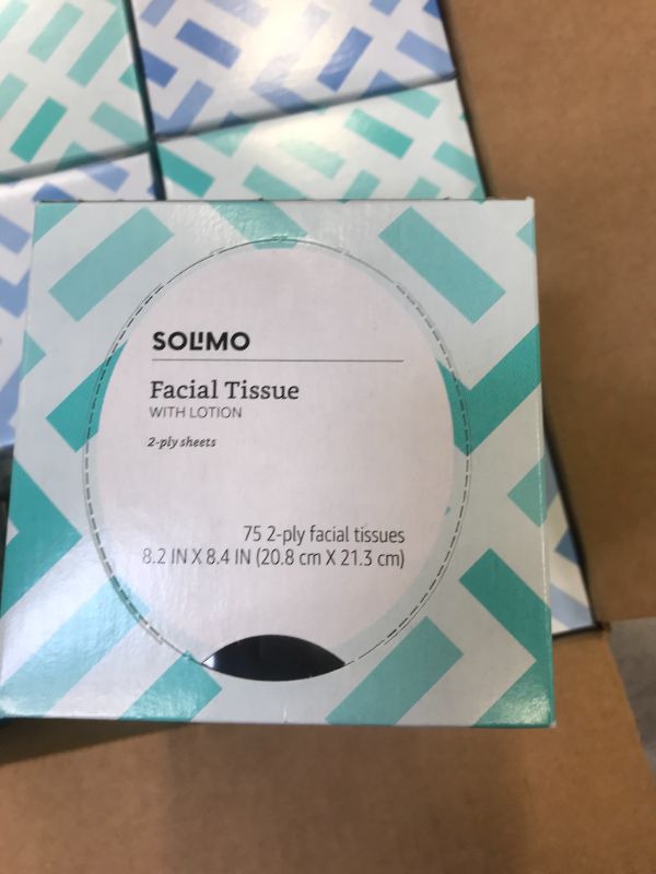 Photo 2 of Amazon Brand - Solimo Facial Tissues with Lotion (18 Cube Boxes), 75 Tissues per Box (1350 Tissues Total)
