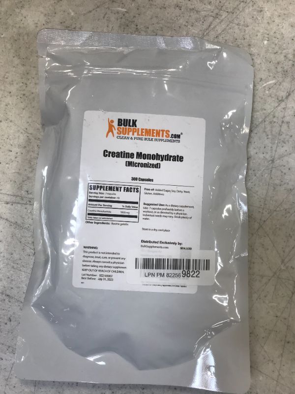 Photo 3 of BulkSupplements.com Creatine Monohydrate (Micronized) - Creatine Pills - Bodybuilding Supplements (300 Gelatin Capsules - 43 Servings)
