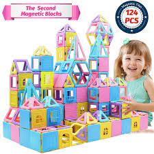 Photo 1 of HOMOFY 124 PCS Castle Magnetic Blocks - Learning &amp; Development Magnetic Tiles Building Blocks Kids Toys for 3 4 5 6 7 Years Old Boys Girls Gifts (124PCS Magnetic Block) 124PCS magnetic
