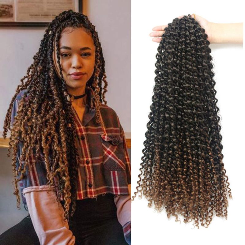 Photo 1 of 7 Packs Passion Twist Hair 18 Inch Water Wave Synthetic Braids for Passion Twist Crochet Braiding Hair for Butterfly Locs (22Strands/Pack, T30#)
