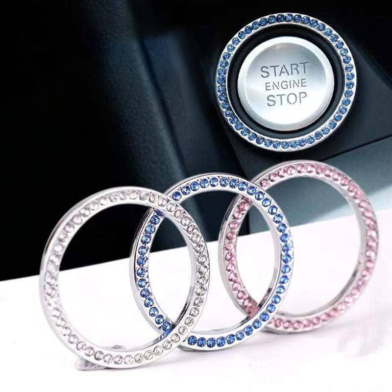 Photo 1 of 3PCS Car Bling Ring Crystal Car Stickers Rings Car Interior Accessory for Women Push Start Button Bling Ignition Knob Ring