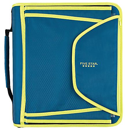 Photo 1 of Five Star Zipper 3-Ring Binder With Expanding File, 2" Round Rings, Teal/Chartreuse
