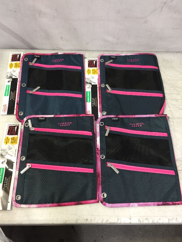 Photo 1 of 4 pack - Five Star Zipper Pouch, Pencil Pouch, Pen Holder, Fits 3 Ring Binders, Pink