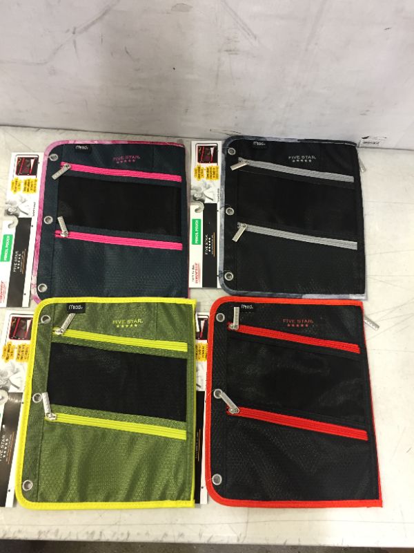 Photo 1 of 4 pack - Five Star Zipper Pouch, Pencil Pouch, Pen Holder, Fits 3 Ring Binders, Assorted Colors