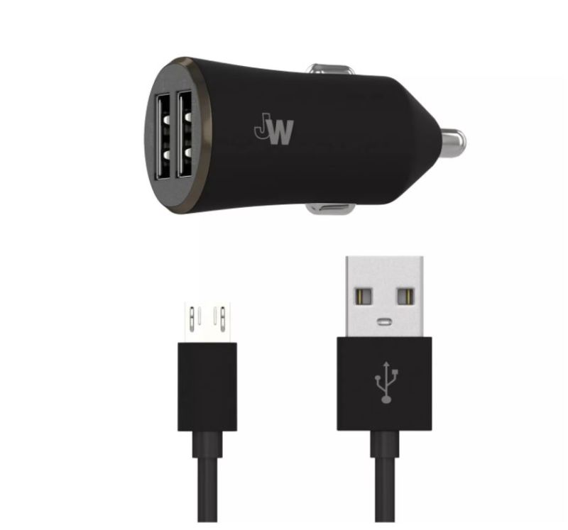 Photo 1 of Just Wireless 2.4A/12W 2-Port USB-A Car Charger with 6ft TPU Micro USB to USB-A Cable - Black
