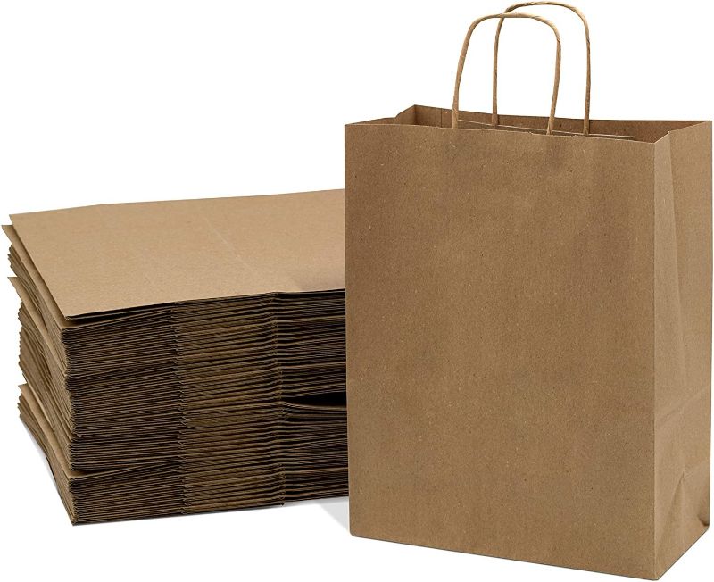 Photo 1 of BAGS4U KRAFT PAPER BAGS WITH HANDLES BULK-15PCS PAPER BAGS FOR SMALL BUSINESS BROWN PAPER GIFT BAGS 8X4.25X10 CM