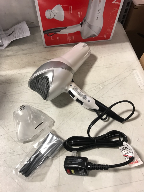 Photo 2 of revlon 1875w infrared hair dryer with hair clips (major damages to box)