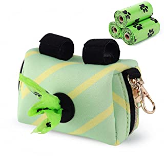 Photo 1 of Dog Poop Bag Holder, Waste Bag Dispenser Small Poop Bag Pouch for Dog Leash Attachment, includes 3 Free Rolls Leakproof Poop Waste Bags (Green) 2 PACK