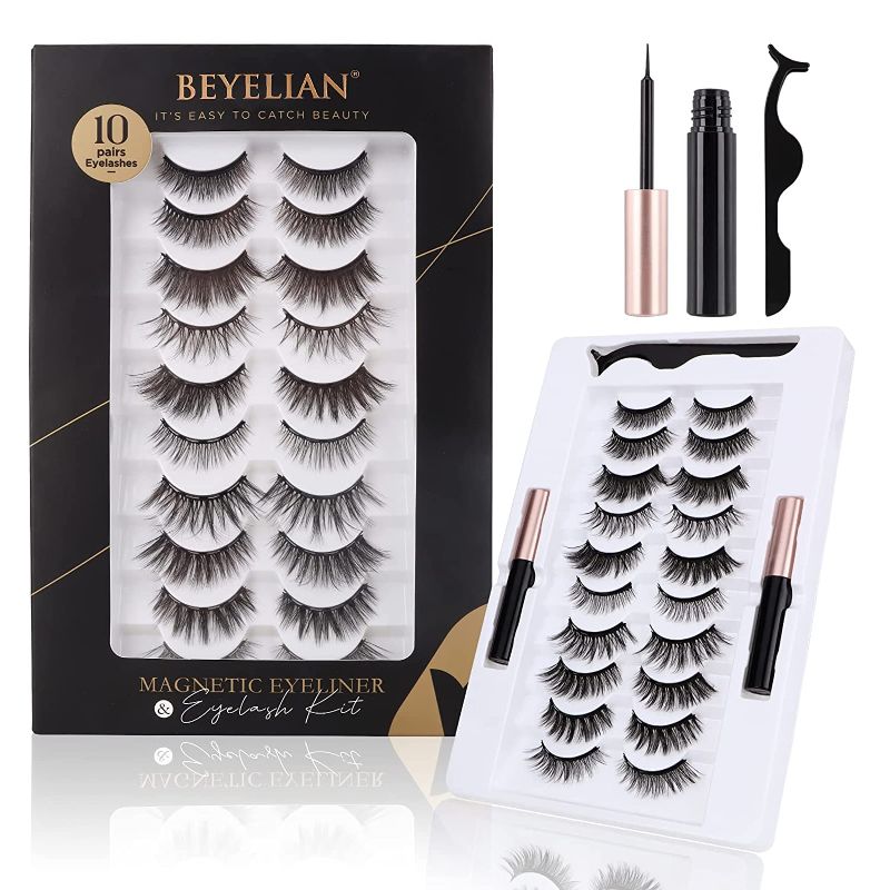 Photo 1 of BEYELIAN Magnetic EyeLiner and Eyelashes Kit, False Eyelashes 10 Pairs with Applicator, No Glue Needed Reusable, Waterproof, Easy to Wear