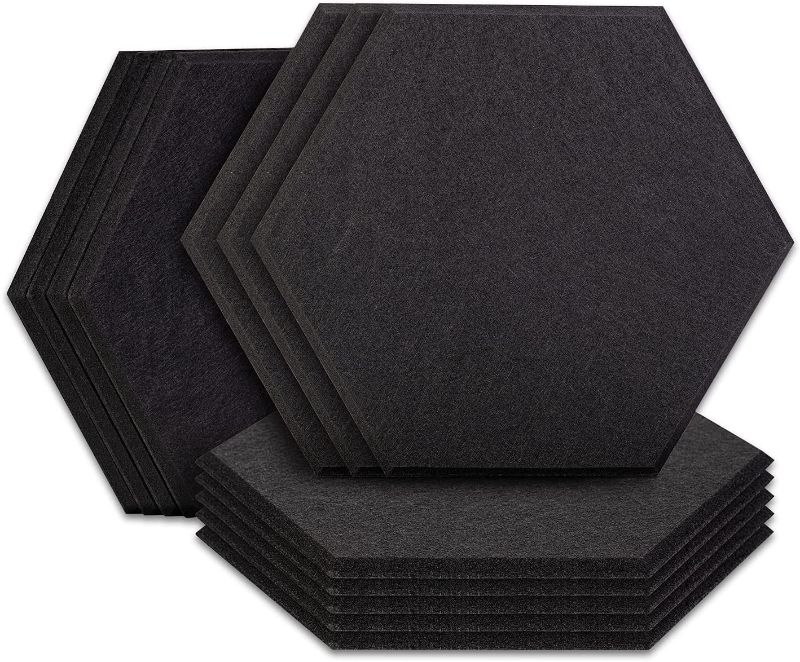 Photo 1 of EVENRISING 12 Pack Hexagon Acoustic Panels, Sound Proofing Padding for Wall,14"X13"X 0.4" High Density Soundproofing Absorption Panel,Acoustic Treatment for Studio, Home and Office,Black (BRAND NEW)