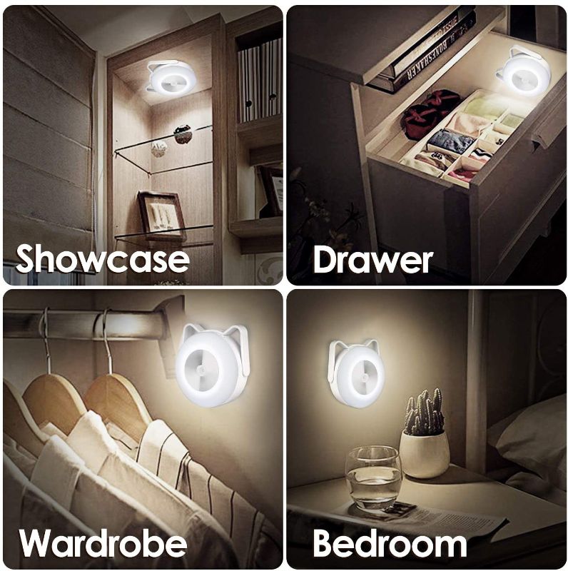 Photo 1 of Rechargeable Motion Sensor LED Puck Lights, Battery-Powered Under Cabinet Lighting, Magnetic Stick-on Lights, Wireless Closet Light, Under Counter Lights, 3-Pack