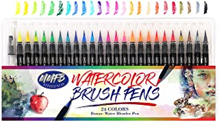 Photo 1 of Real Brush Pens Set - 24 Colors Pack Flexible Brush Tip w/ Bonus Color Blender & Drawing Pad - Instant Coloring Drawing