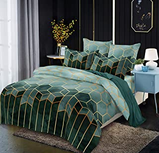 Photo 1 of Cutepuppy Geometric Duvet Cover Queen Size Set Green with Zipper Closure and Corner Ties, Marble Patterned Gradient Color,Diamond Pattern Bedding Set (Green, Queen)