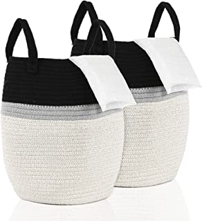 Photo 1 of 2-pack Bodaon Large Laundry Baskets for Bedrooms, Cute Hamper for Girls, Round, Woven Rope Cotton (Gold+Black)