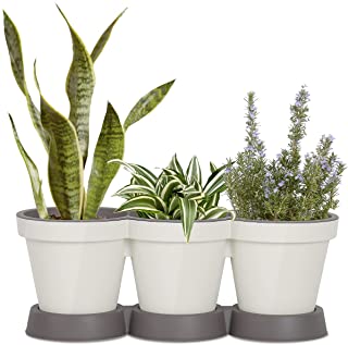 Photo 1 of 16" Plant Pot Plastic Flower Pots with Drainage Hole & Tray for Indoor Outdoor Modern Design Planter (1, White)