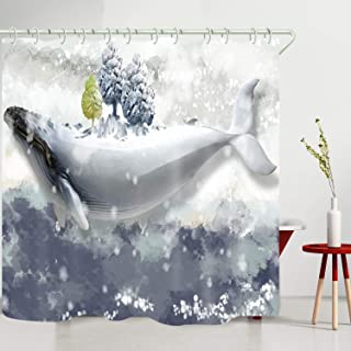 Photo 1 of BOVEU Watercolor Whale Shower Curtain for Bathroom, Waterproof Washable Animal Shower Curtain with 12 Hooks