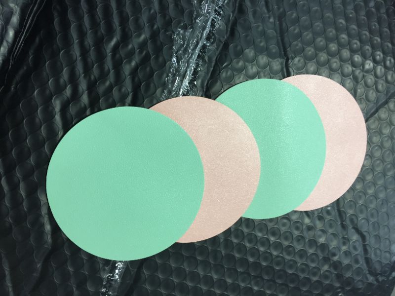 Photo 3 of 4Pcs Leather Placemats with Coasters Dual-Sided Round Table Mats Upgraded PU and Color in 2021 (Pink+Green)