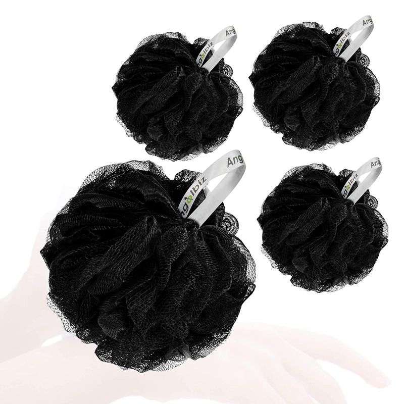 Photo 1 of 2 pack - Angolbiz Large Bath Shower Sponge: Natural Soft Skin Scrubber XL Mesh Women Pouf Bathing Men Soap Luffa Wash Set Puff Ball Multi Works Body Exfoliating Loofah, Gift for Birthday Christmas Thanksgiving bLACK (total of 8)