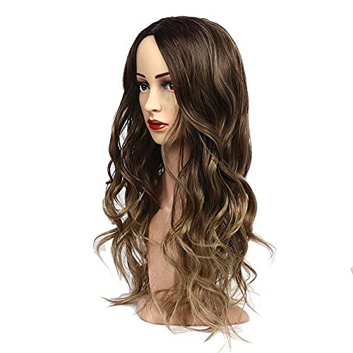 Photo 1 of 2 pack - LuoLeiNa Wavy Ombre Wigs for Women Synthetic Curly Loose Wave Hair Wigs for Ladies Middle Part Heat Resistant Fibre for Daily Party Use, Halloween Wigs for Women (Ombre Ash Brown)
